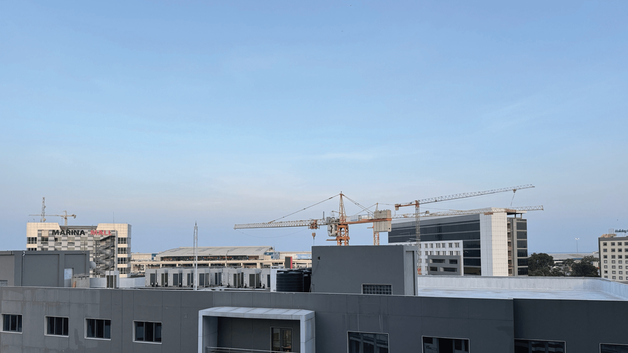 Construction site on office block rooftop