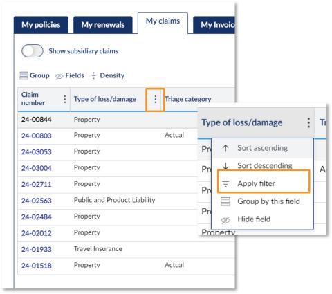How do I filter ‘My claims’ and save different ‘My claims’ views - illustration 10