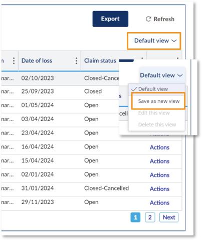How do I filter ‘My claims’ and save different ‘My claims’ views - illustration 12